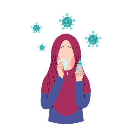 Hijab woman have cold medicine Illustration