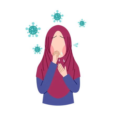 Hijab Woman Coughing Illustration
