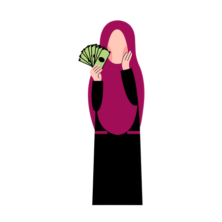 Hijab Woman Holding Money Illustration