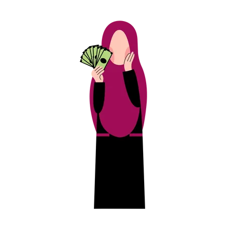 Hijab Woman Holding Money Illustration