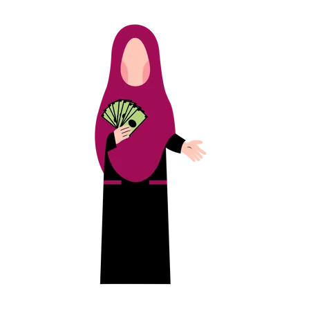 Hijab Woman Holding Money  Illustration