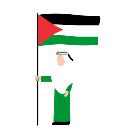 Hijab Woman Holding Palestine Flag  イラスト