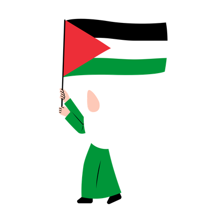 Hijab Woman Holding Palestine Flag  일러스트레이션
