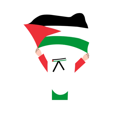 Hijab Woman Holding Palestine Flag Illustration Illustration
