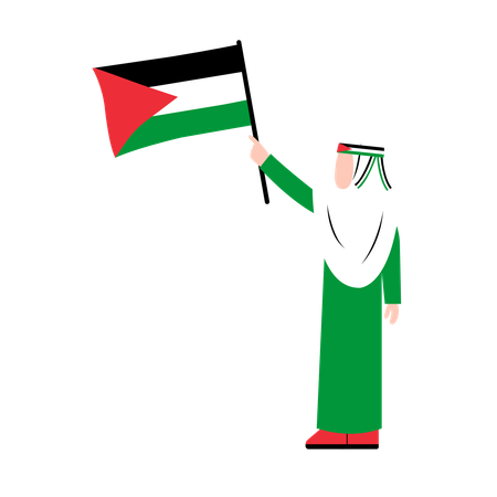 Hijab Woman Holding Palestine Flag  Illustration