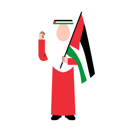 Hijab Woman Holding Palestine Flag  Illustration