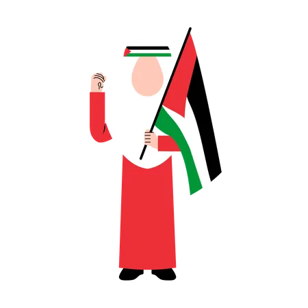 Hijab Woman Holding Palestine Flag  Illustration