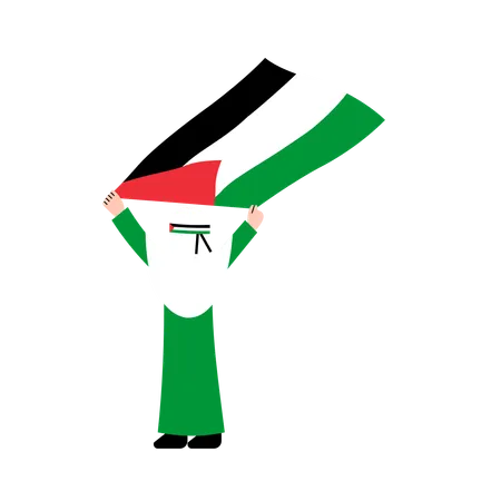 Hijab Woman Holding Palestine Flag  Illustration