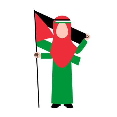 Hijab Woman Holding Palestine Flag  Illustration