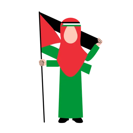 Hijab Woman Holding Palestine Flag  Illustration