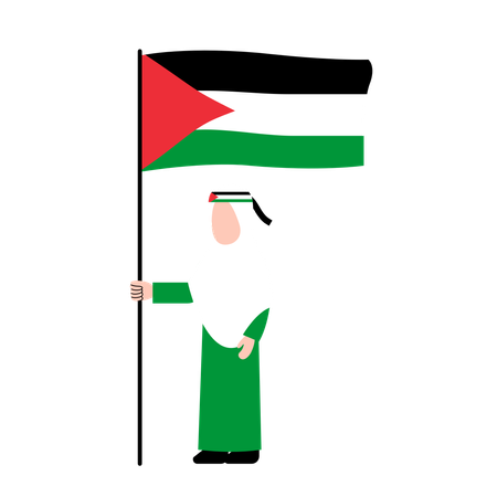 Hijab Woman Holding Palestine Flag  Illustration