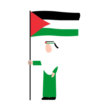 Hijab Woman Holding Palestine Flag  Illustration