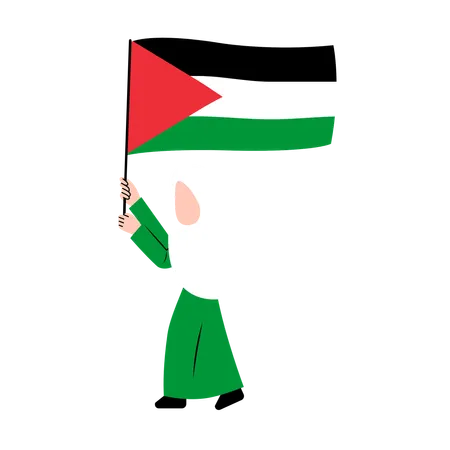 Hijab Woman Holding Palestine Flag  Illustration