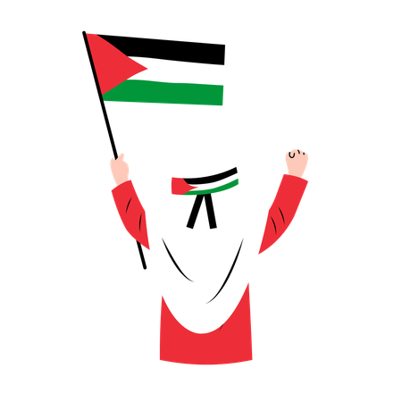 Hijab Woman Holding Palestine Flag  Illustration