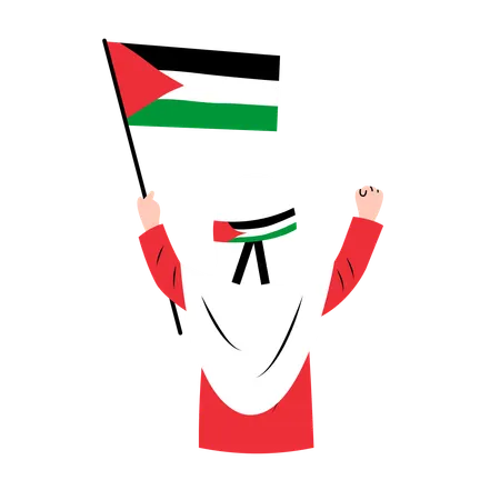 Hijab Woman Holding Palestine Flag  Illustration