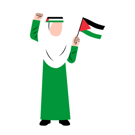 Hijab Woman Holding Palestine Flag  Illustration