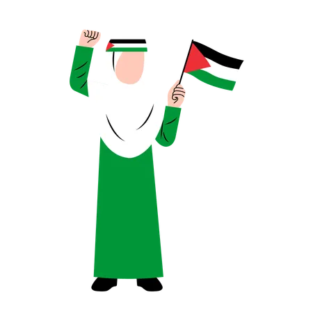 Hijab Woman Holding Palestine Flag  Illustration