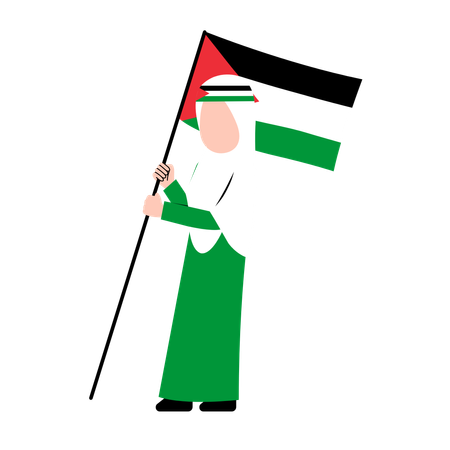 Hijab Woman Holding Palestine Flag  Illustration