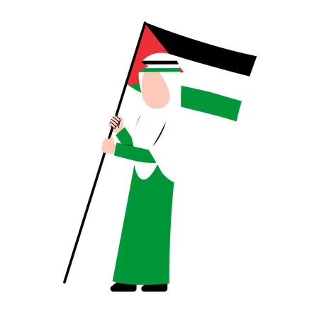 Hijab Woman Holding Palestine Flag  Illustration