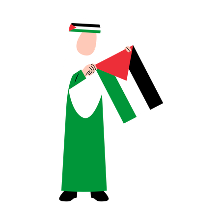 Hijab Woman Holding Palestine Flag  Illustration