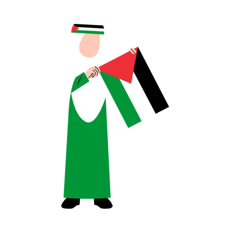 Hijab Woman Holding Palestine Flag  Illustration