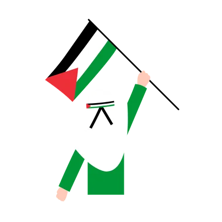 Hijab Woman Holding Palestine Flag  Illustration