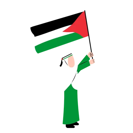 Hijab Woman Holding Palestine Flag  Illustration