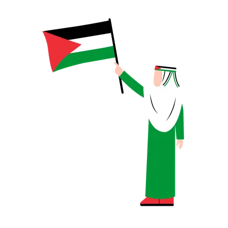 Hijab Woman Holding Palestine Flag  Illustration