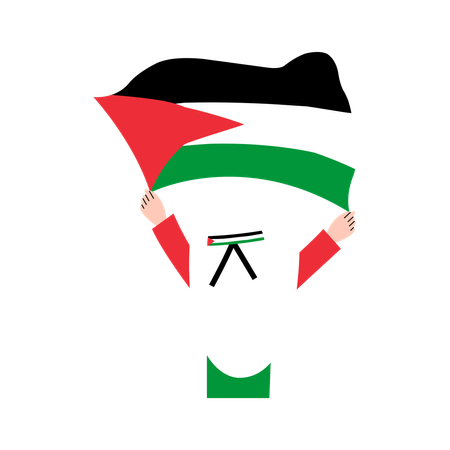 Hijab Woman Holding Palestine Flag  Illustration