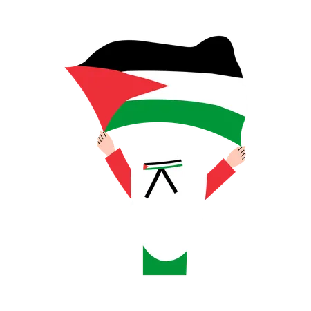 Hijab Woman Holding Palestine Flag  Illustration