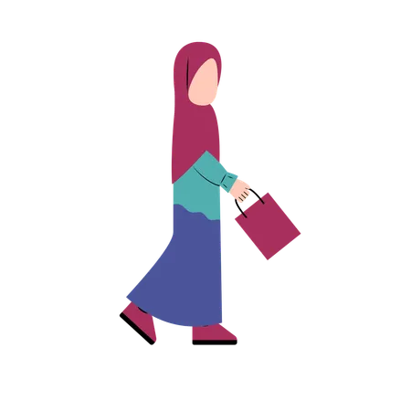 Hijab Woman Holding Shopping Bag  Illustration