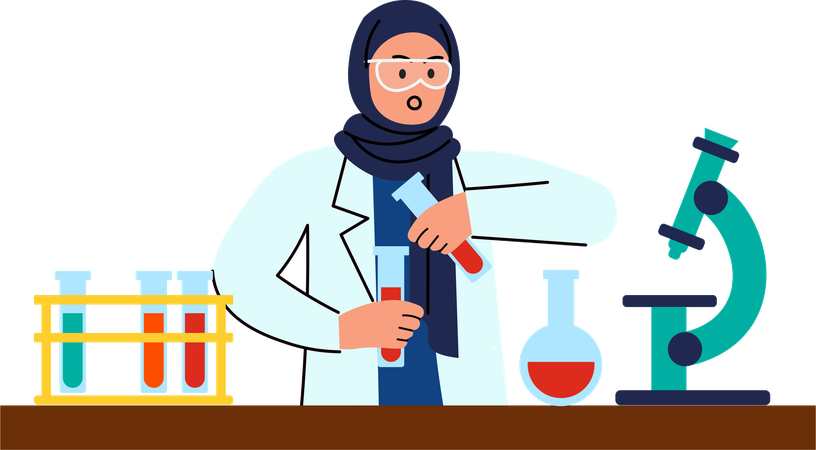 Hijab woman holding test tubes  Illustration