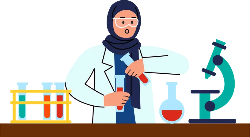 Hijab woman holding test tubes  Illustration
