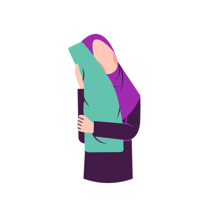 Hijab woman hugging pillow  Illustration