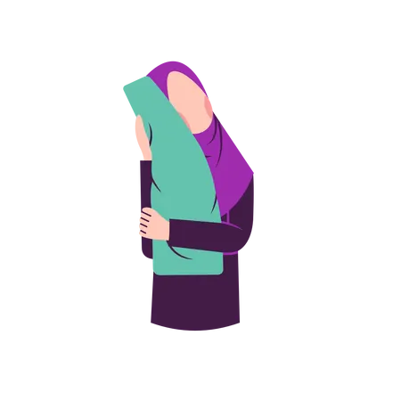 Hijab woman hugging pillow Illustration