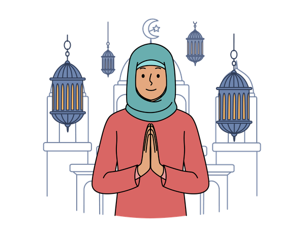 Hijab woman is praying  Illustration