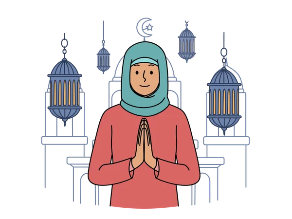 Hijab woman is praying  Illustration