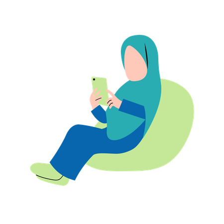 Hijab Woman Playing Tablet On Couch  Illustration