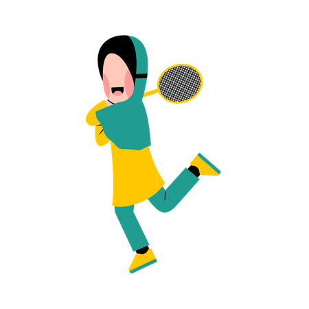 Hijab woman plays badminton  Illustration