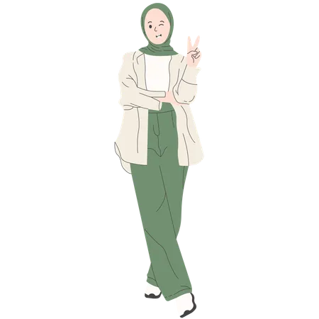 Hijab Woman Posing in Modern Outfit  Illustration