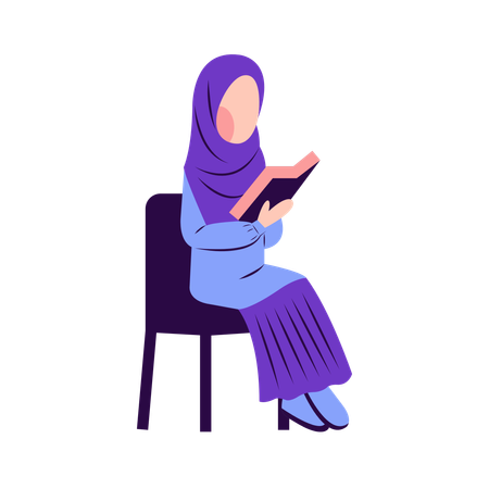 Hijab Woman Reading Book  Illustration