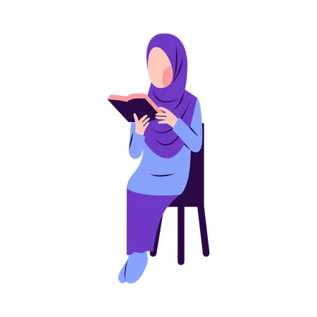 Illustration Of Hijab Woman Reading Book Illustration
