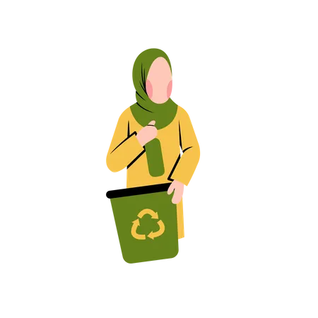 Hijab woman recycle waste Illustration