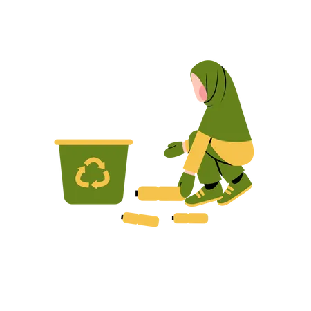 Hijab woman recycling garbage Illustration
