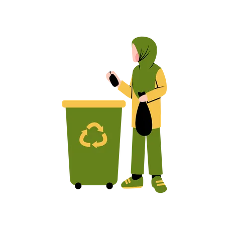 Hijab woman recycling waste Illustration