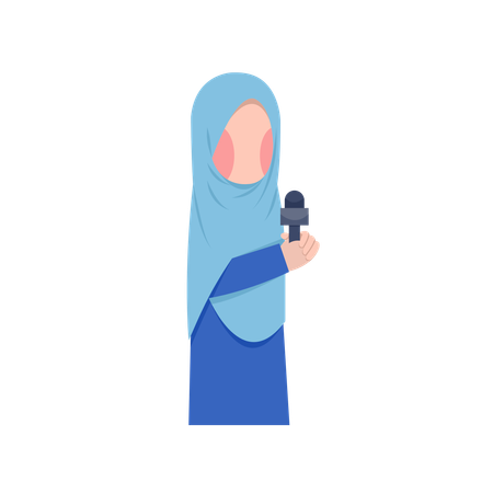 Hijab Woman Reporter with Mic  Illustration