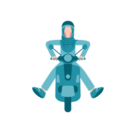 Hijab Woman Ride Motor Scooter  Illustration