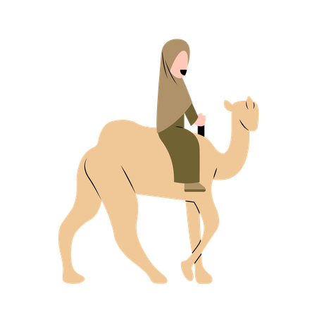 Hijab Woman Riding Camel  Illustration