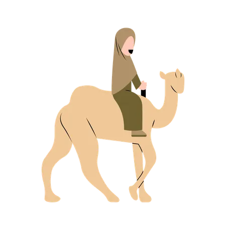 Hijab Woman Riding Camel  Illustration