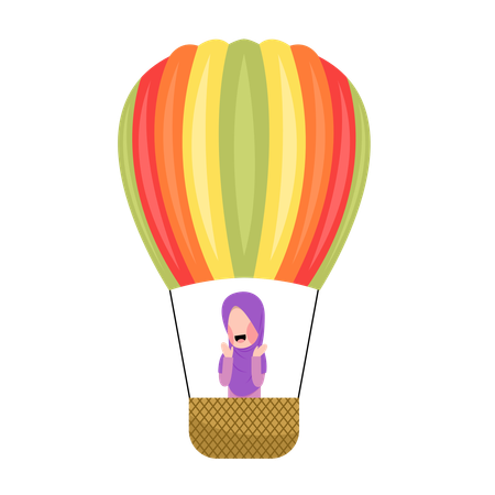 Hijab woman Riding Hot Air Balloon  Illustration